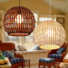 Luminária pendente de vime, de bambu, bola redonda, sudeste japonês, lâmpada asiática, sala de jantar interno 2024 - compre barato