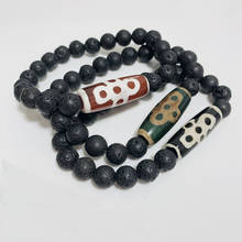 Energy Stone-pulsera de ágatas tibetanas para hombre, brazalete de ágatas de cinco ojos de Lava negra, joyería de Buda para oración 2024 - compra barato