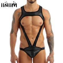 Mens Gay Shiny Metallic Straps Bulge Pouch Jockstrap Wrestling Singlet Mankini Bodysuit Underwear Body Latex Costumes Clubwear 2024 - buy cheap