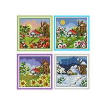 Joy Sunday South Korea's Four Seasons Small Scenery Painting 11CT 14CT Sets for Embroidery Kits Patterns Counted Cross-Stitching 2024 - buy cheap