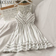 Женское платье с цветочным принтом OCEANLOVE, винтажное пляжное платье с v-образным вырезом и высокой талией, корейская мода 2020 2024 - купить недорого