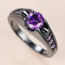 Charming Purple Crystal Round Stone Ring Vintage Fashion Black Gold Birthstone Rings For Women Wedding Jewelry Engagement Ring 2024 - buy cheap