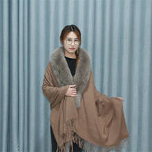 Luxury High Quality Winter 100% Real Wool Scarf With Genuine Fox Fur Trimmed Wraps Pashmina Marriage Cape 2024 - buy cheap