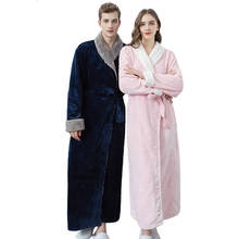 Robe de banho feminino de veludo coral, robe com manta longa para casa ou masculino, roupão quente de pelúcia para inverno 2024 - compre barato