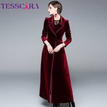TESSCARA-gabardina larga de terciopelo para mujer, abrigo Vintage de alta calidad, elegante, de diseñador, Otoño e Invierno 2024 - compra barato