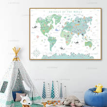 Mapa nórdico do mundo, pintura em tela, animais, cartaz e impressões, arte de parede, pintura para sala de estar, decoração de quarto de crianças 2024 - compre barato