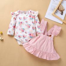 Ropa para niños y bebés, mono de manga larga floral + falda con tirantes de dos piezas, novedad de Primavera de 2021 2024 - compra barato