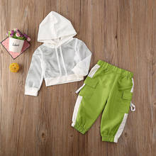 Комплект одежды для маленьких девочек с длинными рукавами, футболка с капюшоном и длинные штаны, спортивный костюм на весну и осень 2024 - купить недорого
