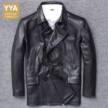 Brand Double Breasted Cowhide Trench Coat Men Black Biker Real Leather Jacket Slim Business Casual Formal Outwear Oversize 5XL 2024 - buy cheap