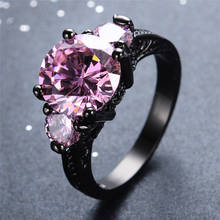 Женское винтажное обручальное кольцо, элегантное розовое кольцо с круглым фианитом черного и золотого цвета, Ювелирное Украшение на годовщину 2024 - купить недорого