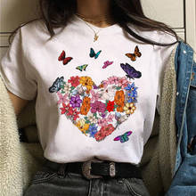 Новая модная женская футболка с принтом бабочки и сердца, Женский Повседневный милый топ, женская футболка с графическим рисунком, летние топы с коротким рукавом 2024 - купить недорого