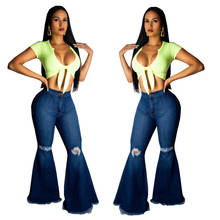 2020 летние винтажные женские расклешенные рваные джинсы с высокой талией для женщин, большие размеры XXL, широкие джинсы для полных мам, джинсовые обтягивающие джинсы для женщин 2024 - купить недорого
