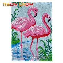 Kit de tapete diy com trava de gancho, tapete de pelúcia, dois flamingos, para parede, tapete de crochê, grosso, almofada de fio artesanal, 58*87cm 2024 - compre barato