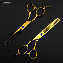 Customize logo Japan 440c Left hand 6 inch gold cut hair scissors cutting barber haircut thinning shears Hairdresser scissors 2024 - buy cheap