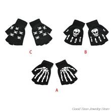 Unisex Adult Halloween Skeleton Skull Half Finger Gloves Glow in the Dark Fingerless Stretch Knitted Winter Mittens F17 21  2024 - buy cheap