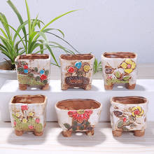 Cute Hand Painted Floral Flowerpot Coarse Poterry Flowerpot Ceramic Garden Art Succulent Plant Pot Office Desktop Decoration 2024 - buy cheap