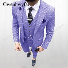 Gwenhwyfar-traje de lavanda con puntos blancos para hombre, esmoquin con solapa de muesca de un botón para boda, 3 piezas, nuevo, 2020 2024 - compra barato