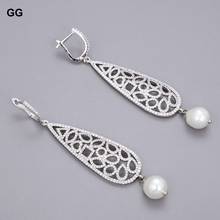 GuaiGuai Jewelry White Keshi Pearl White Gold Plated CZ Pave Teardrop Earrings 2024 - buy cheap