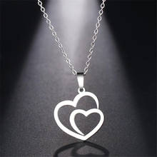 Ожерелье из нержавеющей стали с двойной подвеской в форме сердца женское, цепочка до ключиц, подарок на день Святого Валентина 2024 - купить недорого