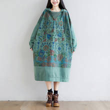 Print Hooded Dress Women Loose Casual Drawstring Dress Oversize Baggy Bat Sleeve Dress Plus Size Knitted Vintage Dress with cap 2024 - buy cheap