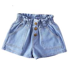 New Summer Fashion baby Girls Soft Denim Short Pure color High waist ButtonJeans Kids All-match leisure Shorts 3-13Y 2024 - buy cheap