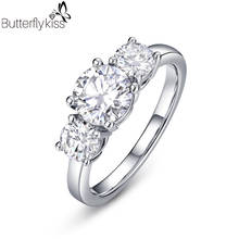 BK Women Moissanite Diamond Rings Simple Real 925 Sterling Silver Three Gemstone Four Claws Engagement Wedding Statement Jewelry 2024 - buy cheap