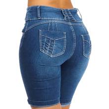 Calça jeans feminina altura do joelho, calça jeans curta skinny para mulheres, cintura alta, plus size, 2021 2024 - compre barato
