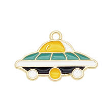 Julie Wang 4PCS Enamel Cartoon UFO Charms Alloy Gold Tone Spaceship Pendant Bracelet Jewelry Making Accessory 2024 - buy cheap