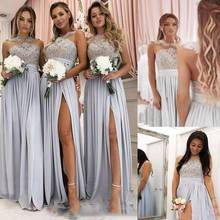 Silver Lace Appliqued Bridesmaid Dresses Cheap Long Formal Party  Dress CHIFFON High Split Wedding Guest Maid of Honor Gowns 2024 - buy cheap