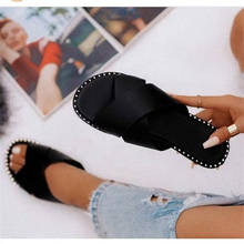 Flat with Women's Slippers Summer Beach Woman Shoes Fashion Leopard Print Bling Csytal Flat with Open Toe Black  Ladies Slides 2024 - buy cheap