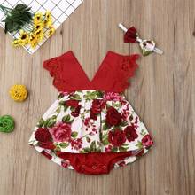 Conjunto de ropa de verano para niña, Pelele de manga voladora de encaje Floral + diadema, vestidos falsos con volantes, trajes para bebé recién nacido 2024 - compra barato