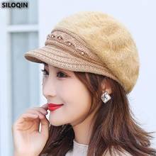 SILOQIN Elegant Comfortable Warm Velvet Berets Women Fashion Ear Protectors Rabbit Fur Knitted Hat New Ladies Brands Winter Cap 2024 - buy cheap