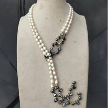 Jewelry Pearl Necklace Wholesale price new hot sell 49" White&Grey Keshi Pearl Necklace shipping free Free Shipping 2024 - buy cheap