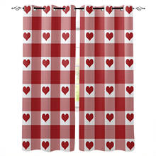 Red Heart Plaid Love Window Curtains Modern Home Decor for Kitchen Bedroom Living Room Curtain Drapes 2024 - buy cheap