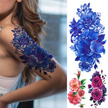 Tatuajes temporales de peonía azul para mujeres, hombres y niños, tatuaje realista de rosa, flor, lirio, Dalia, pegatina falsa, tatuajes de transferencia de agua 2024 - compra barato