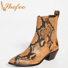 Amber Snakeskin Woman Booties Pointed Toe Med Block Heels Ankle Boots Elastic Lady Fashion Mature Shoes Large Size 13 15 Shofoo 2024 - buy cheap