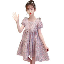 Летнее платье в клетку для девочек, детское Сетчатое платье, повседневный стиль, детские костюмы для девочек 2024 - купить недорого