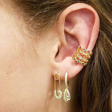 Rainbow Earcuff Without Piercing Clip On Hoop Earrings For Women Gold Cz Fake Ear Cuffs Crystal Trendy Fashion Jewelry ersr94 2024 - buy cheap