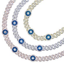 Ice Out Cuban Chain Blue Enamel Evil Eye Charm CZ Cuban Choker Necklace For Women 16" Micro Pave Zirconia 2024 - buy cheap