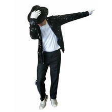 Michael Jackson Cosplay MJ porque disfraz de niño, adulto 6 uds MJ Billie Jean chaqueta + pantalón + Camiseta + calcetín cubre + guante + sombrero gafas 2024 - compra barato