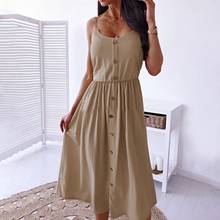 Vestido Midi de verano sin mangas para mujer, monocolor, con tirantes finos y una hilera de botones, elegante, para playa 2024 - compra barato