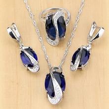 Blue Cubic Zirconia White Zircon Women 925 Sterling Silver Jewelry Sets Wedding Earring/Pendant/Necklace/Ring Free Gifts Box 2024 - buy cheap