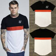 Siksilk-Camiseta bordada con contraste de empalme, camisetas de algodón, camiseta de monopatín, Camiseta lisa de Hip Hop para hombres 2024 - compra barato