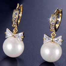 Zlxgirl-pendientes con forma de lazo para mujer, joyería de boda, perlas de imitación perfectas, pendientes de cobre, aretes 2024 - compra barato