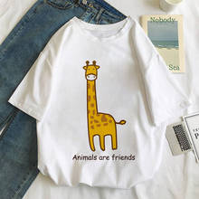 Animals Are Friends Giraffe Graphic Print T-shirt Women Harajuku Aesthetic Kawaii Korean Tshirt Summer Fashion White Top T Shirt 2024 - buy cheap