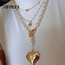 JJFOUCS-collares con colgante de Corazón Dorado, Gargantilla de cadena larga de perlas ajustables, joyería de compromiso de moda, regalo 2024 - compra barato