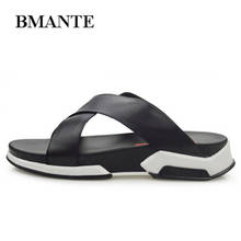 Bmante Genuine Leather New Men Sandals Beach Solid Flat Casual Slippers Summer Male Shoes Outdoor Concise Leisure Fashion 2024 - buy cheap