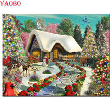 Diy pintura diamante árvore de natal casa neve 5d cheio diamante bordado ponto cruz strass mosaico decoração do ano novo presente 2024 - compre barato