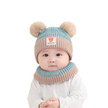 Doitbest 1 a 4 anos de idade do bebê crianças gorro duplo bola de pele m etiqueta malha chapéus inverno 2 pçs menino menina chapéu cachecol conjunto 2024 - compre barato