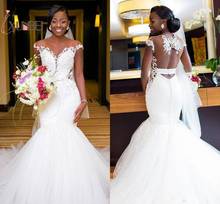 Vestido de noiva African Mermaid Lace Wedding Dresses Sexy Sheer Back Appliques Wedding Dresses Tulle Bridal Gowns 2024 - buy cheap